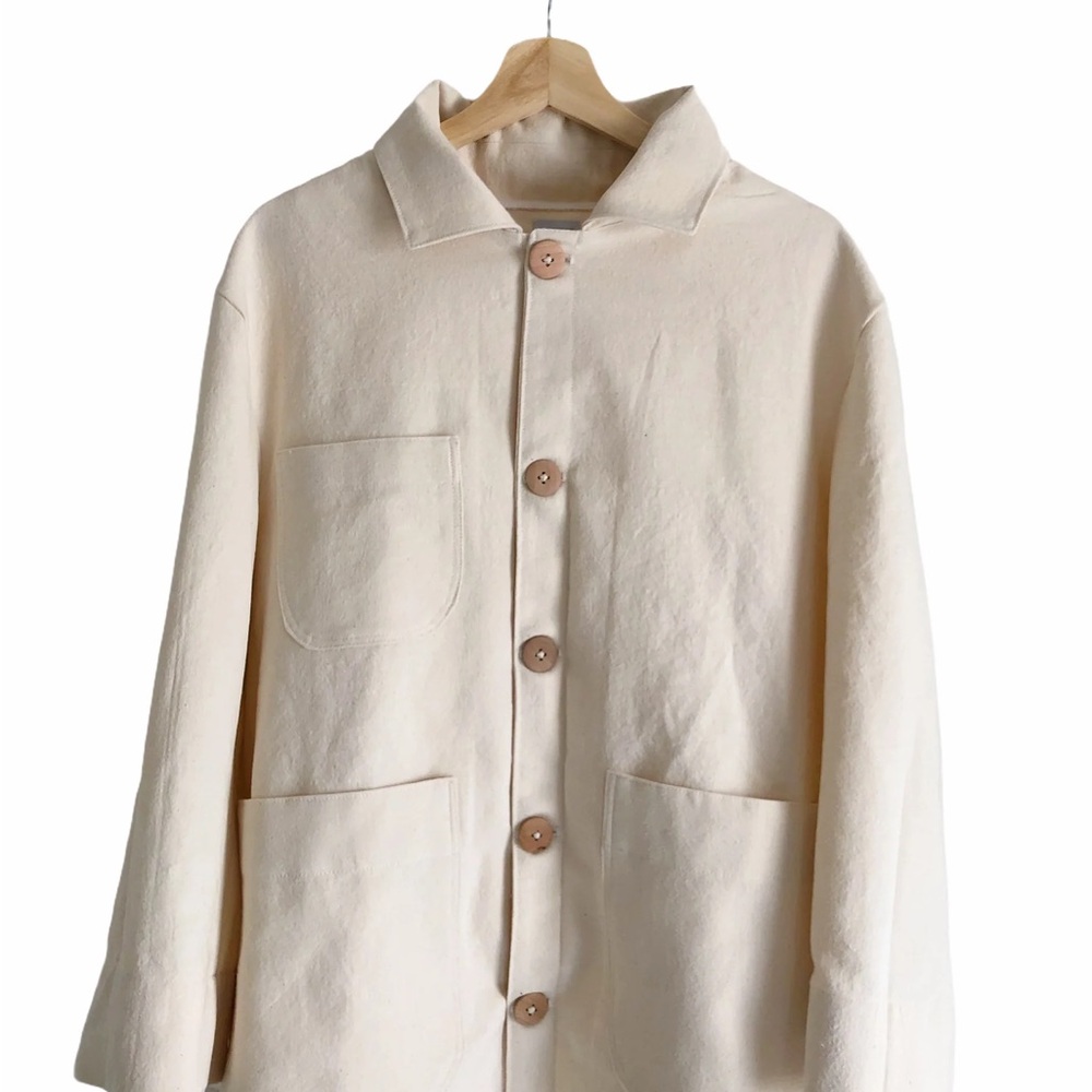 Cream Utility Jacket with Stand-Up Collar
